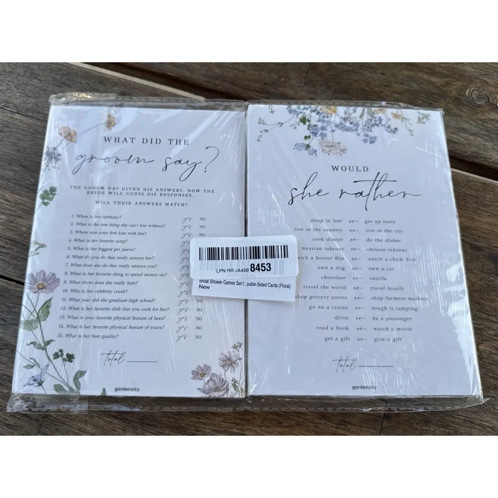 Bridal Shower Games Set Of 4  Double Sided Cards Floral Print